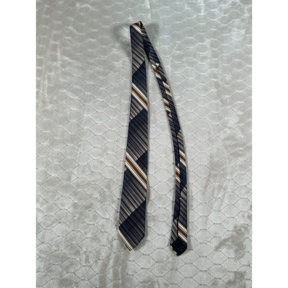 Vintage 70's Wemlon By Wembley Blue &‎ Brown Striped Tie Polyester